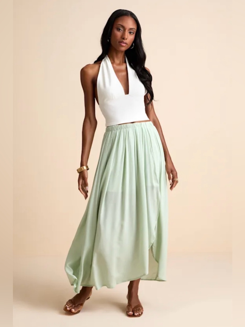 NWT Lulu's Mint Green A-line Flowing Maxi Skirt - XL